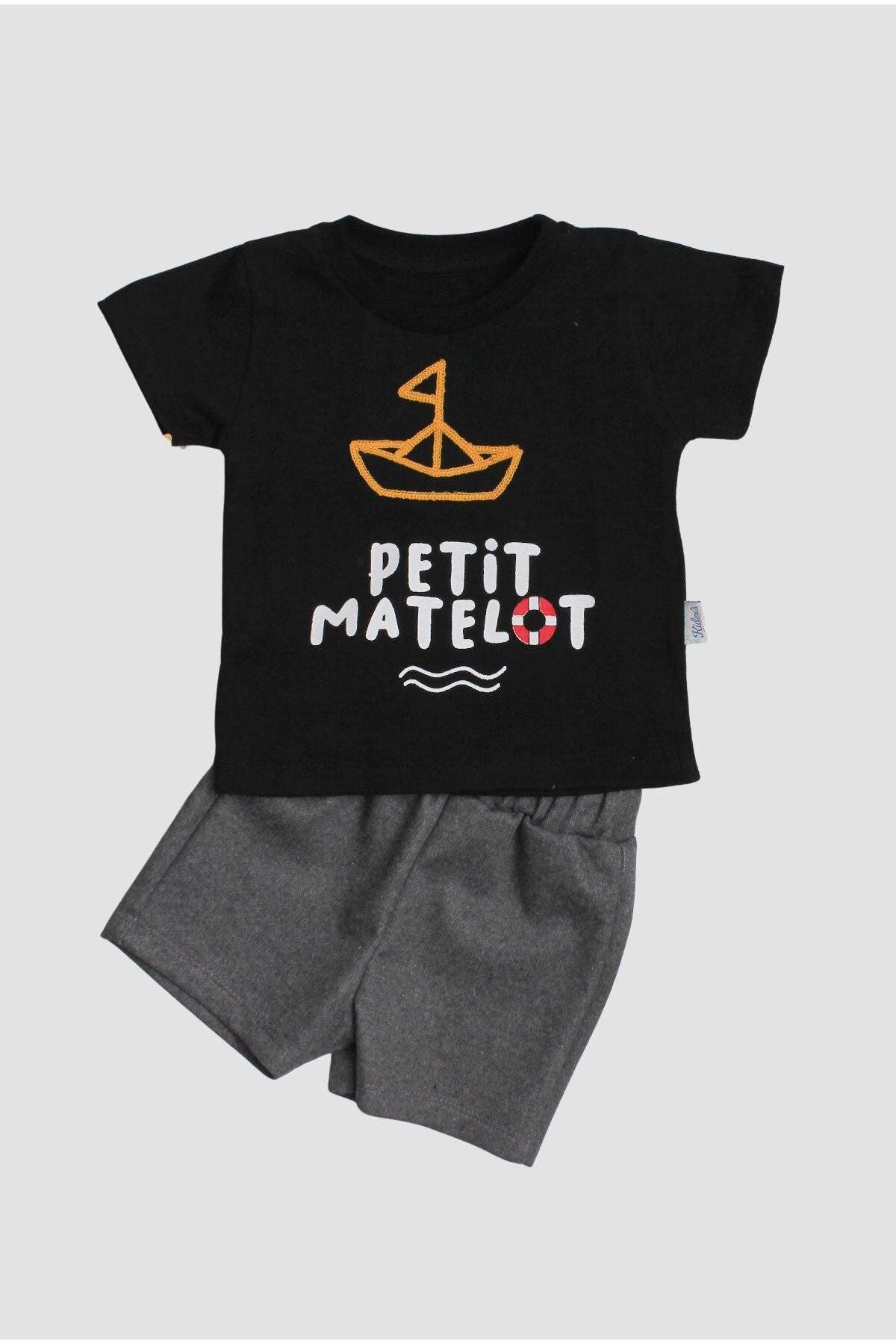 Yelken nakışlı Petit Matelot Yazılı 2'li Tişört Alt Üst Takım